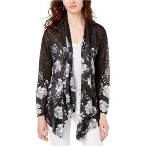 2/$25 Maurices Black Gray Woven Knit Floral Patchwork Stretch Soft Cardigan L